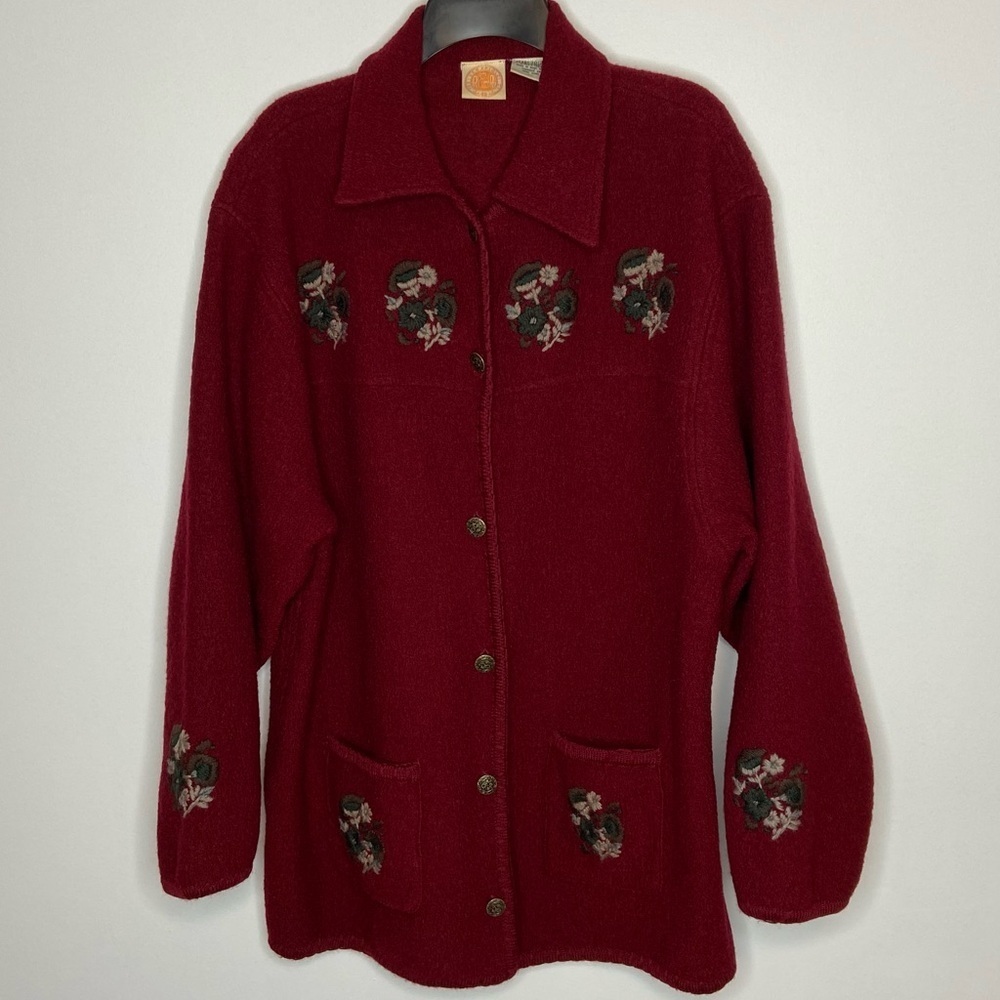 Vintage Sears R&R 100% Wool Jacket Size 20 Button Up Pockets Embroidery Red